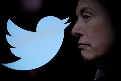 Elon Musk's profile, against the background of the Twitter logo, last October.