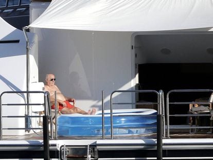 Amancio Ortega lounging on his luxury yacht Valoria.
