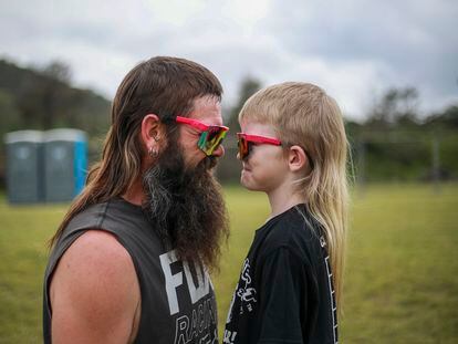 Dan Prior and his son Hunter at the last Mulletfest held in Australia.