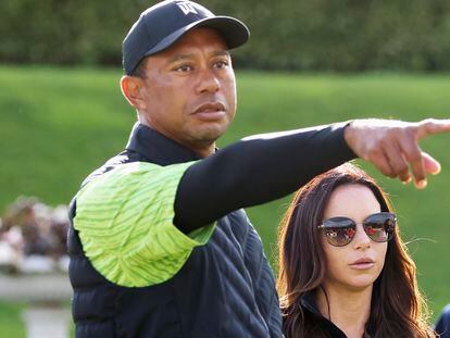Tiger Woods and girlfriend Erica Herman on the 18th green during the JP McManus Pro-Am at Adare Manor, Limerick, Ireland, Monday, July, 4, 2022.
