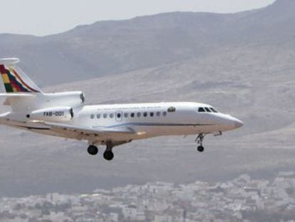 Evo Morales' presidential plane, arriving at Las Palmas after being stopped for 13 hours in Vienna on July 3.