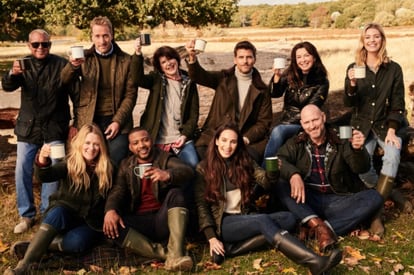 A 2012 Barbour advertisement with Helen Barbour standing third left.