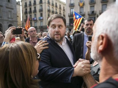 Oriol Junqueras in a protest at Plaza Sant Jaume in Barcelona.
