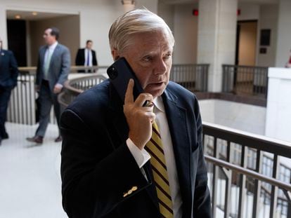 Republican Senator of South Carolina Lindsey Graham leaves following a closed briefing on Ukraine, on Capitol Hill in Washington, DC, USA, 07 September 2023.