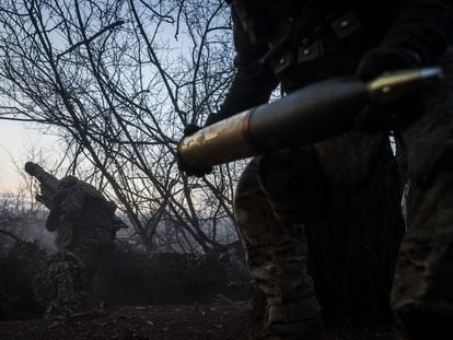 A soldier of the Ukrainian Azov brigade on the Donetsk front on April 7.