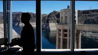 People attend a news conference on Lake Mead at Hoover Dam, April 11, 2023, near Boulder City, Nevada.