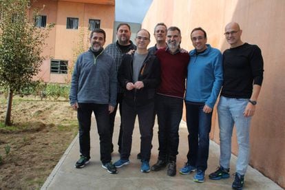 Catalan independence leaders (l-r) Jordi Sànchez, Oriol Junqueras, Jordi Turull, Joaquim Forn, Jordi Cuixart, Josep Rull and Raül Romeva.