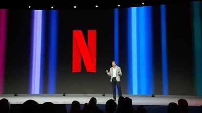 Netflix co-CEO Greg Peters delivers the keynote address to the 2023 Mobile World Congress.