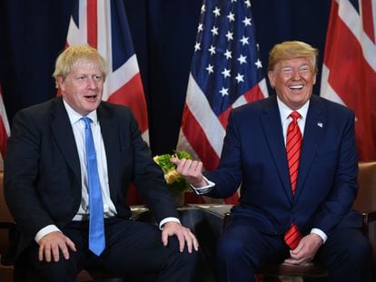 Then-president Donald Trump meets with then-British Prime Minister Boris Johnson at the United Nations General Assembly, in 2019, in New York.