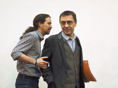 Pablo Iglesias and Juan Carlos Monedero, in a file photo from February.