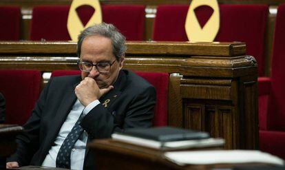 Quim Torra inside the Catalan parliament on Tuesday.