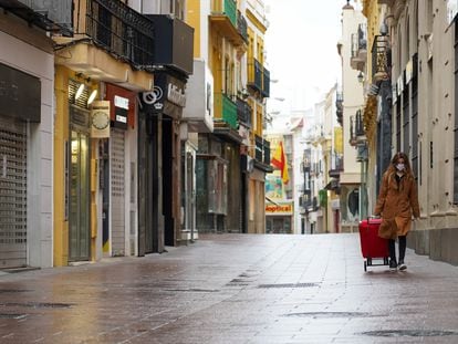 The normally busy Sierpes street in Seville, in southern Spain. on Monday.