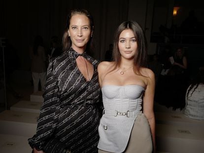 Christy Turlington and her daughter Grace Burns in the front row of the Fendi fashion show.