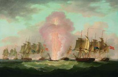 A painting depicting the British attack on the Spanish squadron in 1804.