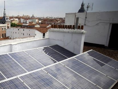 Solar panels on a building in Madrid.
