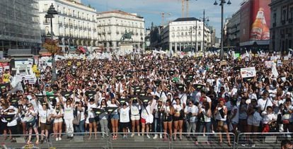 Animal rights activists rally in Madrid on Saturday.