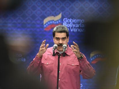 Venezuelan president, Nicolás Maduro, during a speech in Caracas, Venezuela.