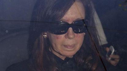 Cristina Fernández de Kirchner arrives at the hospital on Monday.