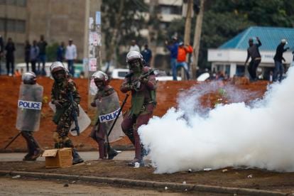 Riot police fire tear gas grenades at demonstrators during protests in the capital Nairobi, Kenya on July 7, 2023