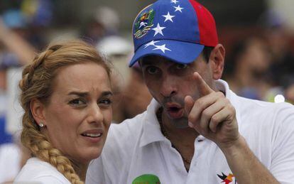 Lilian Tintori and Henrique Capriles at a demonstration in Caracas on Saturday.