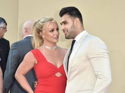 Britney Spears and Sam Asghari attend the Los Angeles premiere of 'Once Upon A Time In Hollywood' at TCL Chinese Theatre on July 22, 2019, in Hollywood, California.