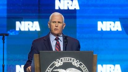 Former Vice President Mike Pence speaks during at the National Rifle Association Convention, on April 14, 2023, in Indianapolis.