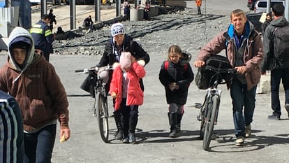 Andrei, along with his wife Anna and two daughters, on Monday after crossing the border into Georgia.