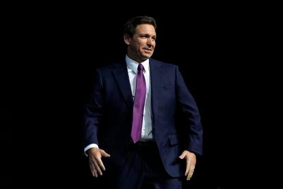 Republican presidential candidate Florida Gov. Ron DeSantis walks on stage during the Family Leadership Summit, Friday, July 14, 2023, in Des Moines, Iowa.