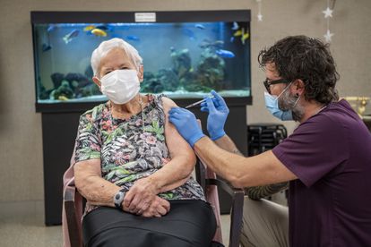 A woman in Lucerne, Switzerland receiving the Pfizer-BioNTech vaccine on Wednesday.