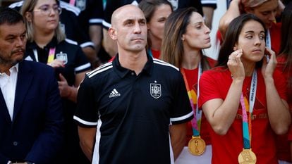 President of the Royal Spanish Football Federation Luis Rubiales during the ceremony celebrating the Women's World Cup champions in Madrid, Spain, on Aug. 22, 2023.
