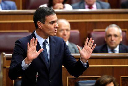 Pedro Sánchez during the investiture debate on Monday.