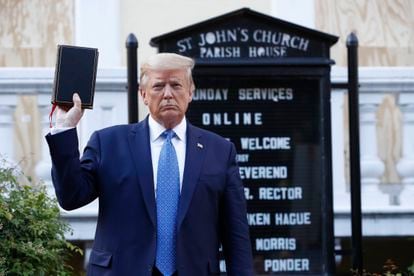 Former President Donald Trump with a Bible in front of St. John’s Church across the street from the White House.