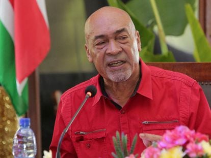 Former Suriname president Desi Bouterse speaks after the Court Martial confirmed a 20-year jail sentence for the murder of 15 people while he ruled, in Paramaribo.