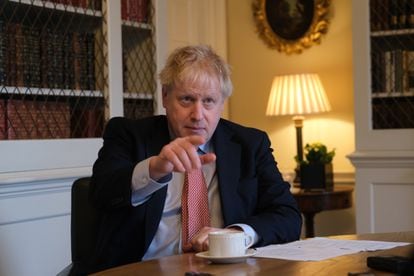Boris Johnson speaks to LENA correspondents on Friday in Downing Street.