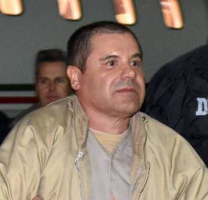 Former Sinaloa drug cartel boss Joaquín ‘El Chapo’ Guzmán on his arrival in the United States after being extradited.