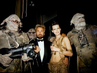 Director Luc Besson and Milla Jovovich during the Cannes presentation of 'The Fifth Element' in 1997.