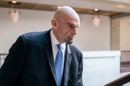Sen. John Fetterman, D-Pa., leaves an intelligence briefing on the unknown aerial objects the U.S. military shot down this weekend at the Capitol in Washington, Feb. 14, 2023.