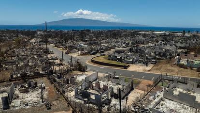 The aftermath of a devastating wildfire is seen, Aug. 22, 2023, in Lahaina, Hawaii.