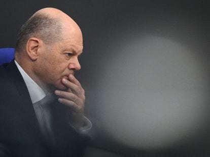 German Chancellor Olaf Scholz attends a plenum session of the lower house of parliament Bundestag in Berlin, Germany, October 19, 2023.