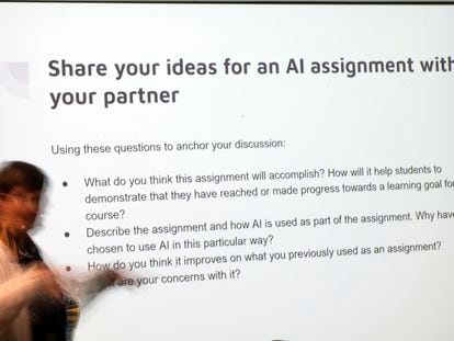 Dr. Stephanie Laggini Fiore, Associate Vice Provost and Sr. Director of the Center for the Advancement of Teaching, hosts a faculty teaching circle on artificial intelligence on Wednesday, Aug. 9, 2023, at Temple University in Philadelphia.