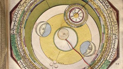 Mobile circle composition to establish the relative position of the stars, from the book 'Astronomicum Caesareum' (1540).