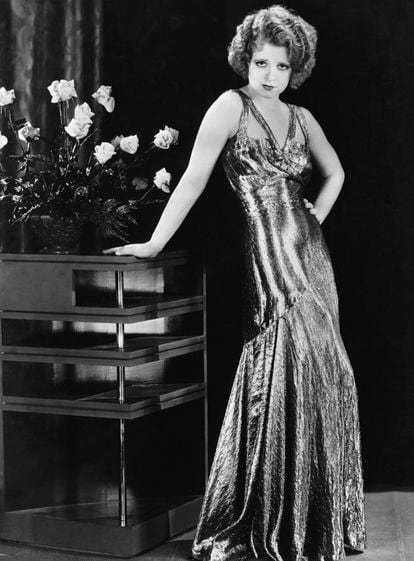 Clara Bow, in a silver dress, in an undated photo.