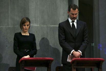 Queen Letizia and King Felipe at the funeral mass in Barcelona&rsquo;s Sagrada Familia.