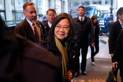 Taiwan's President Tsai Ing-wen arrives at a hotel, Thursday, March 30, 2023