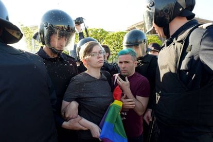 LGBTQ+ activists arrested in Russia in May 2019.