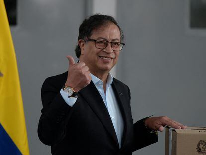 Colombian President Gustavo Petro after casting his vote during the elections for governors, regional lawmakers and mayors, in Bogota, Colombia October 29, 2023.