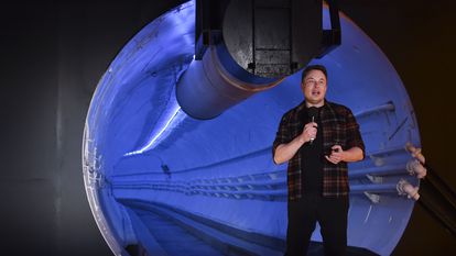 Elon Musk during the Boring Company's presentation of the Hawthorne Tunnel, south of Los Angeles, in 2018.