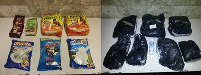 A minor entering the country from Ecuador was arrested with 7.9 kilograms of cocaine hidden in bags of sweets he was carrying in his hand luggage. The adult waiting for the boy in the arrivals lounge was also arrested.