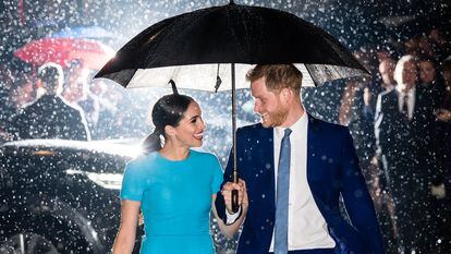 Harry and Meghan, Duke and Duchess of Sussex, at an awards ceremony in London on March 5, 2020.