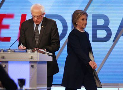 Bernie Sanders and Hillary Clinton during the debate.